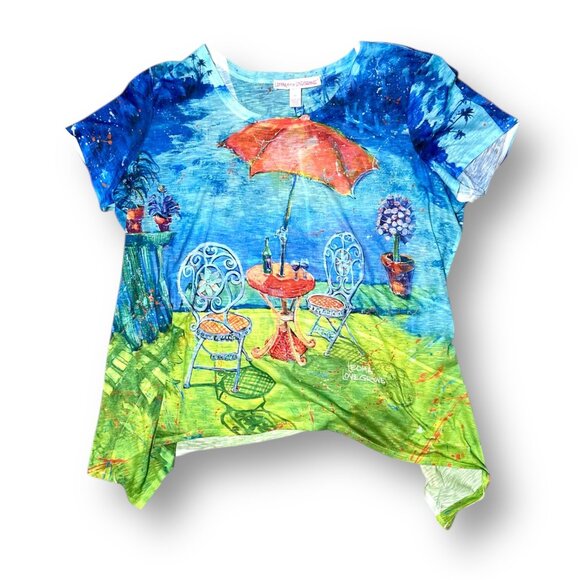 Leoma Lovegrove Womens XXL Blue Wearable Art Tunic Top Oversized Vacation Resort - Picture 4 of 7